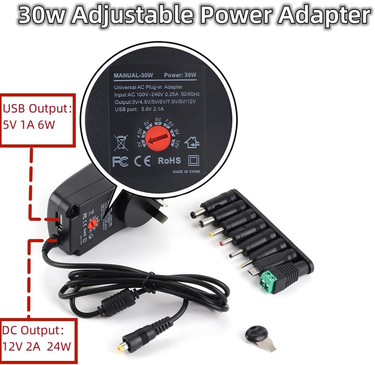30W Universal AC Adapters Black AC Adapter Power Supply for 3V-12V DEMO