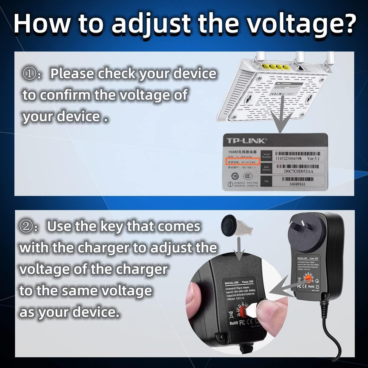 30W Universal AC Adapters Black AC Adapter Power Supply for 3V-12V DEMO