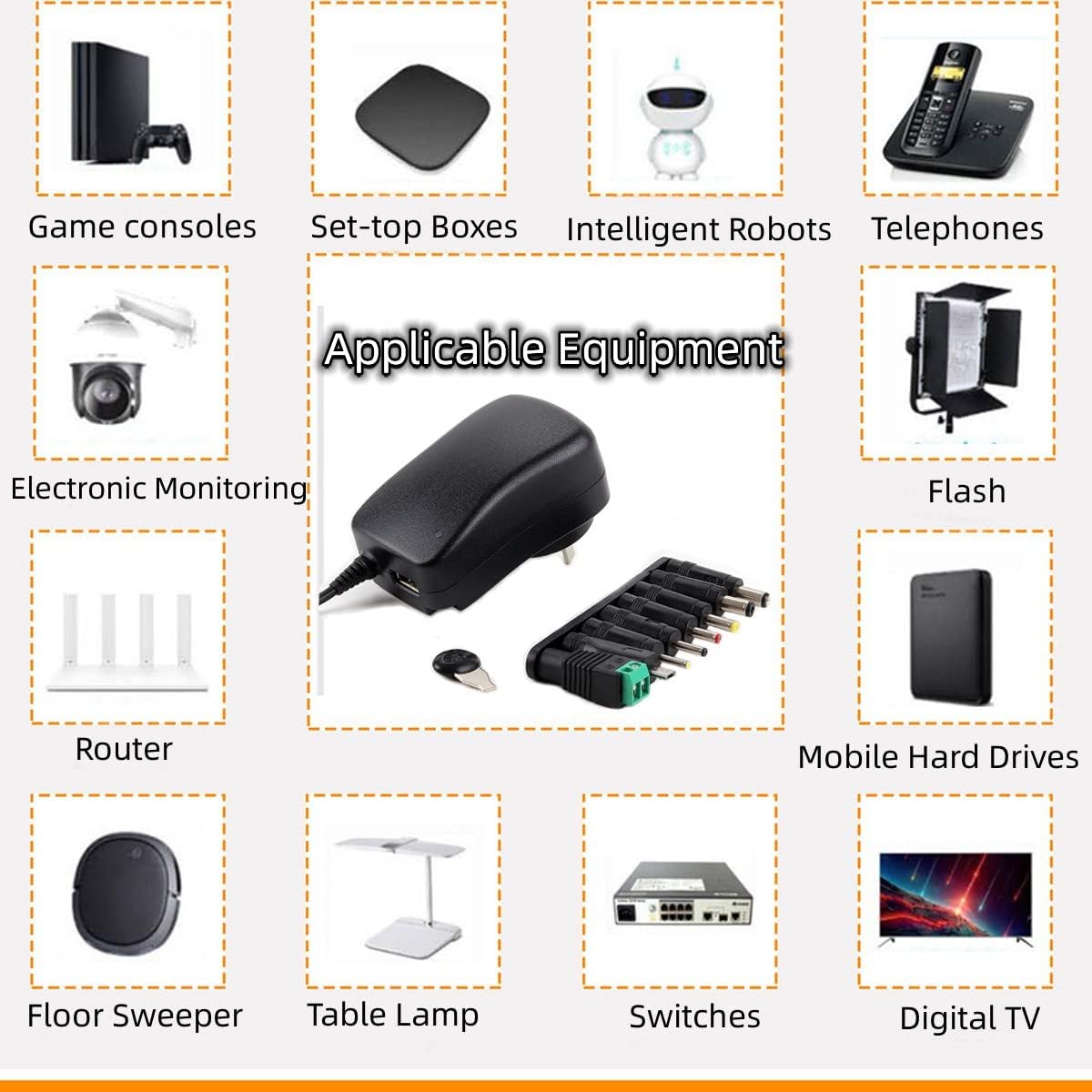 30W Universal AC Adapters Black AC Adapter Power Supply for 3V-12V DEMO