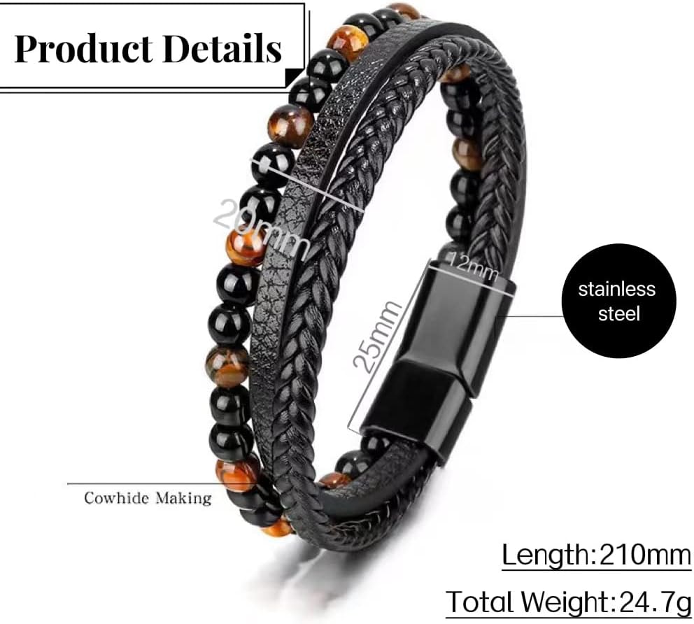Handcrafted Genuine Bracelets Leather Bracelet with Brown Tiger Eye Stone NEW