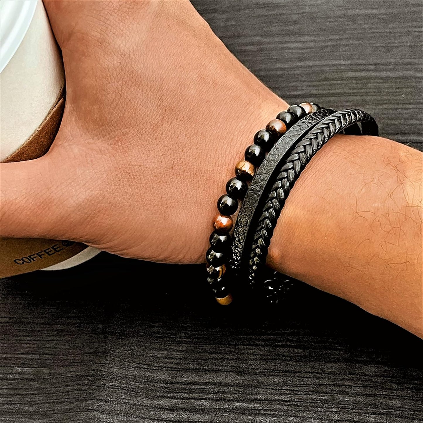 Handcrafted Genuine Bracelets Leather Bracelet with Brown Tiger Eye Stone NEW