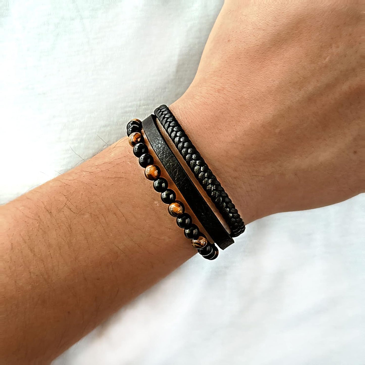 Handcrafted Genuine Bracelets Leather Bracelet with Brown Tiger Eye Stone NEW