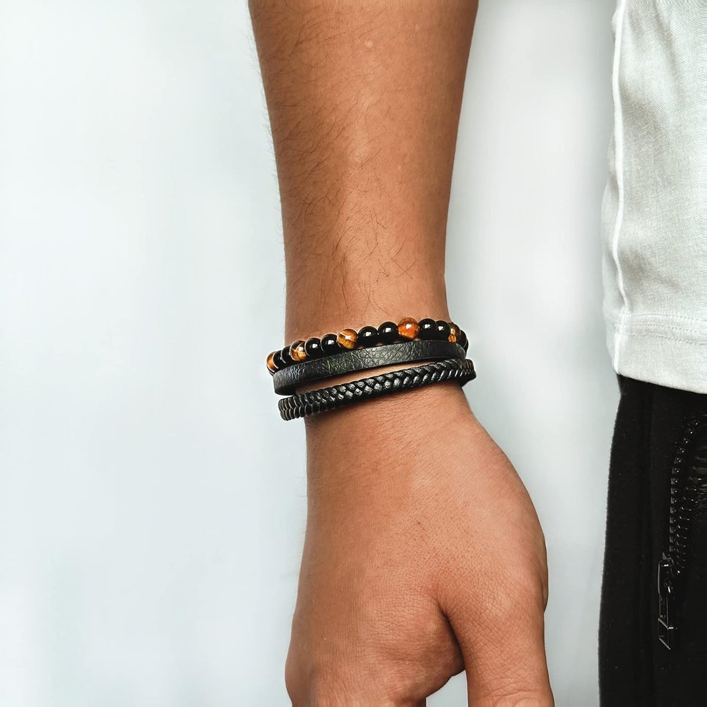 Handcrafted Genuine Bracelets Leather Bracelet with Brown Tiger Eye Stone NEW