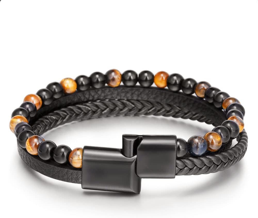 Handcrafted Genuine Bracelets Leather Bracelet with Brown Tiger Eye Stone NEW
