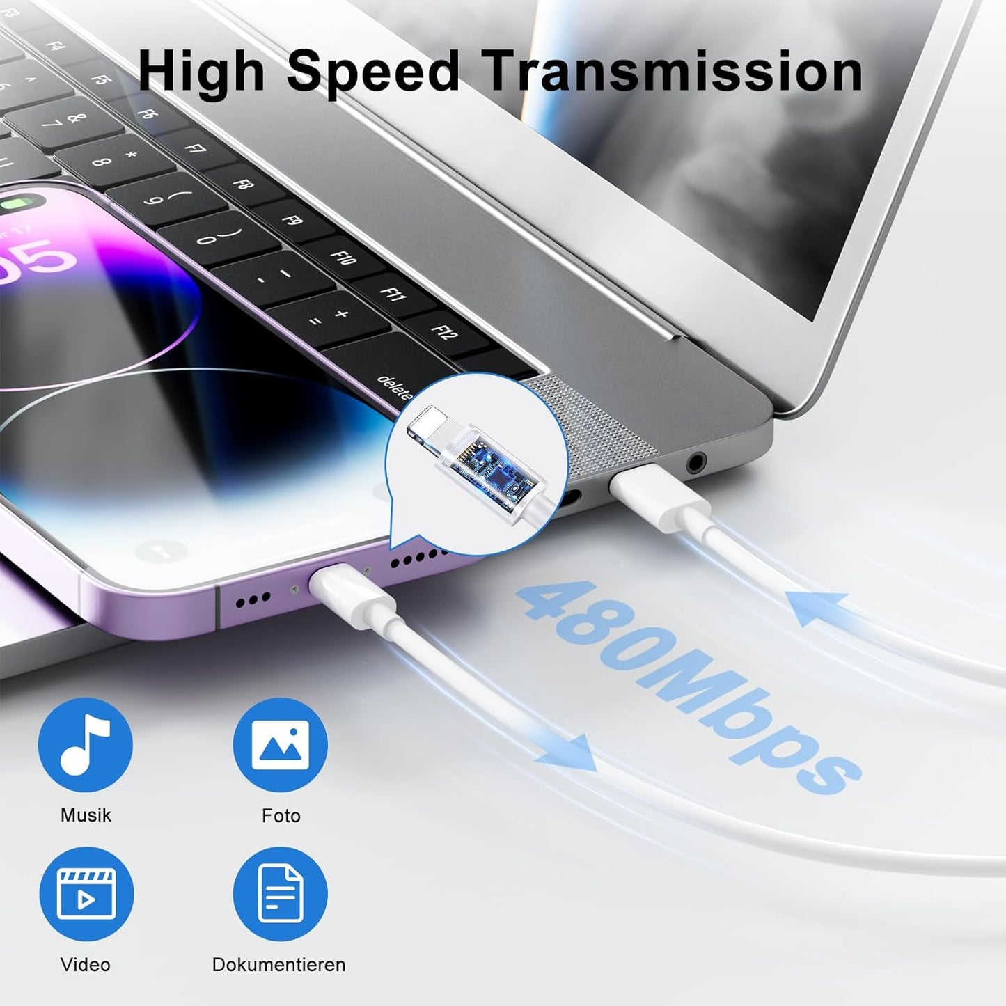 20W USB-C Mains Chargers Fast Charger with Lightning Cable for iPhone, DEMO
