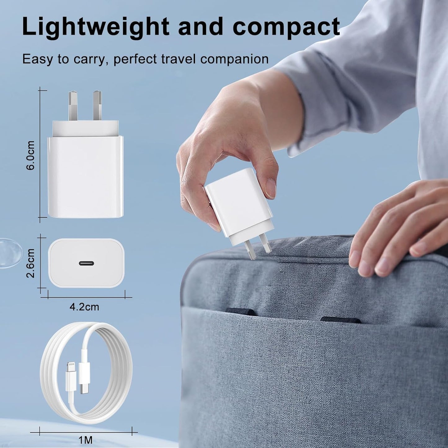 20W USB-C Mains Chargers Fast Charger with Lightning Cable for iPhone, DEMO