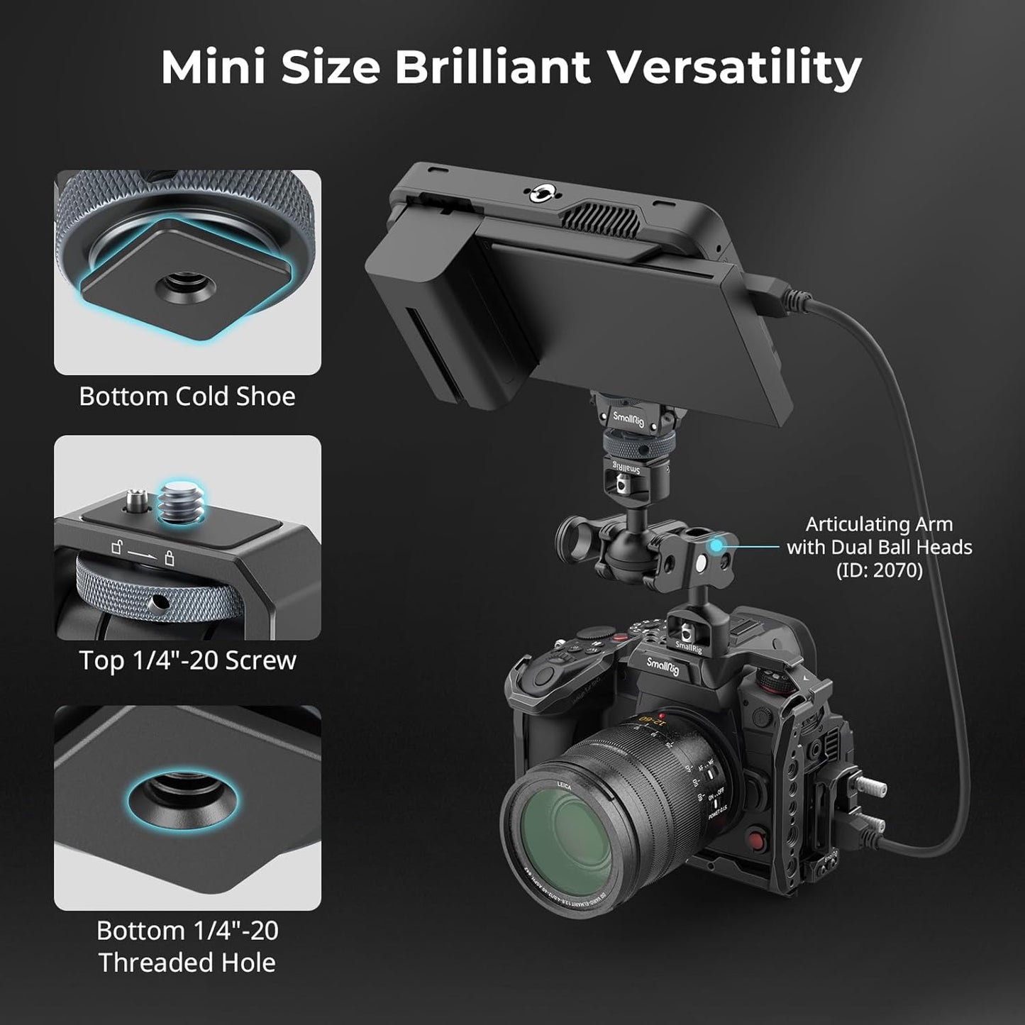 SMALLRIG Camera Monitor Mount Lite Swivel 360° Tilt 180° Aluminum Black NEW
