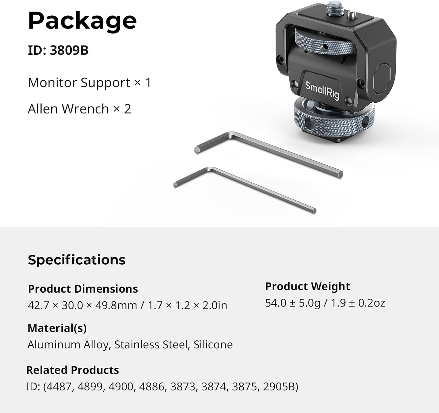 SMALLRIG Camera Monitor Mount Lite Swivel 360° Tilt 180° Aluminum Black NEW