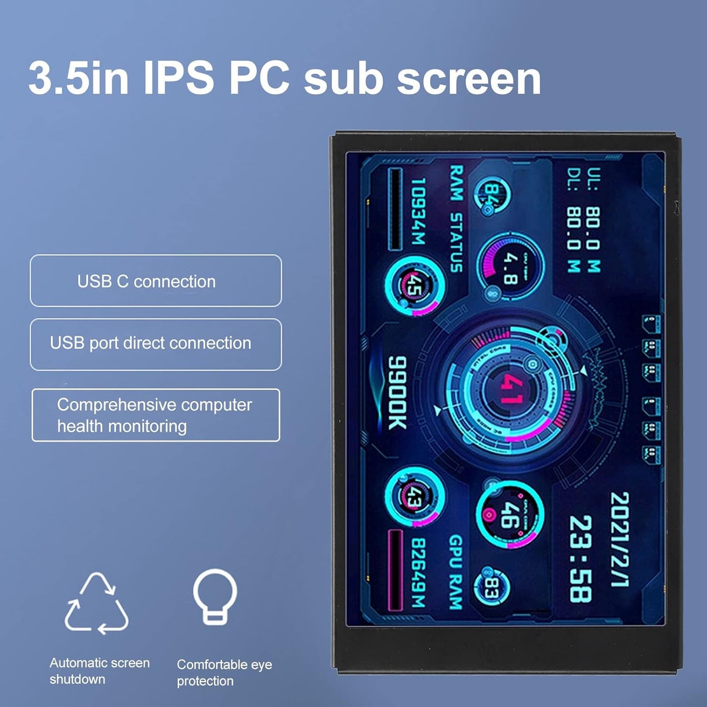 3.5 Inch Monitors IPS USB Mini Computer Monitor in Black - Compact DEMO