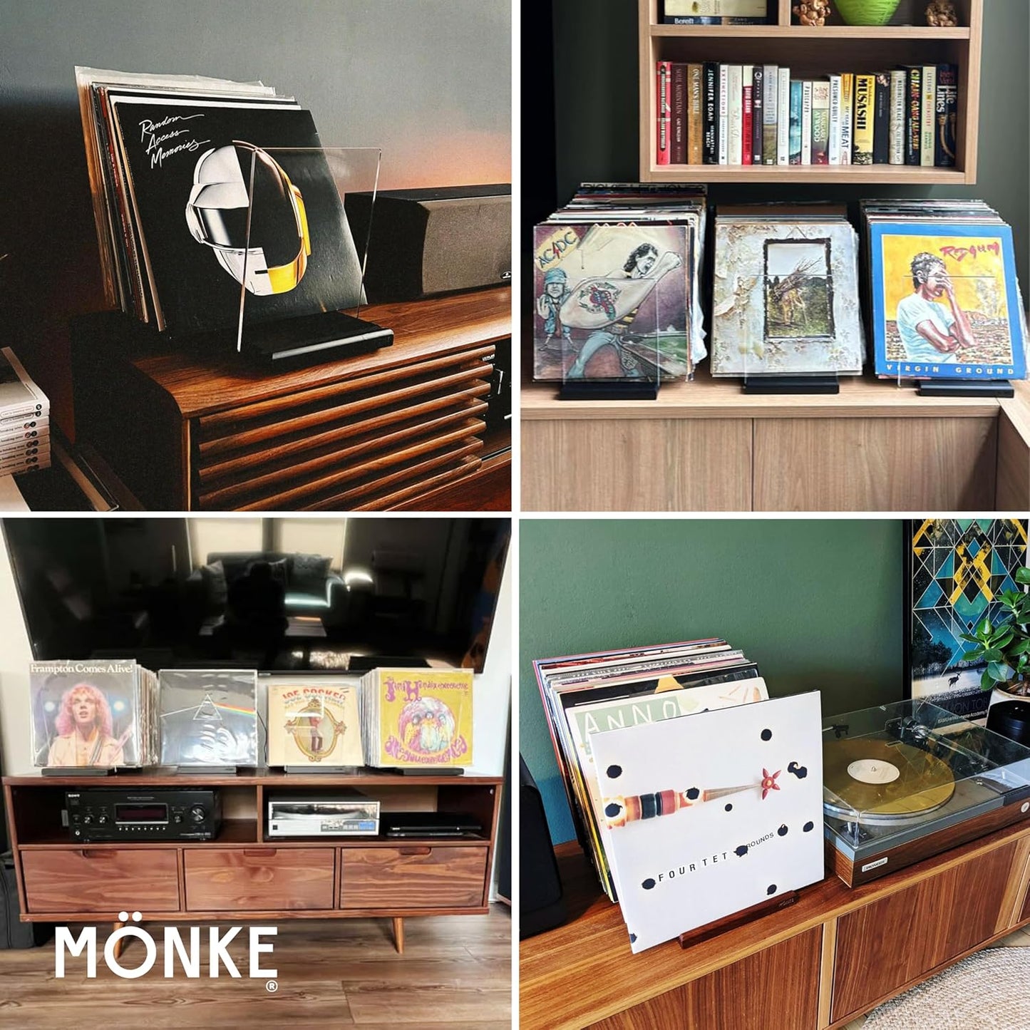 MÖNKE Decorative Vinyl Record Storage Holder Stylish Mid-Century Brown NEW