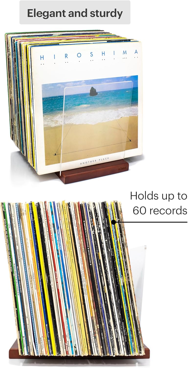 MÖNKE Decorative Vinyl Record Storage Holder Stylish Mid-Century Brown NEW