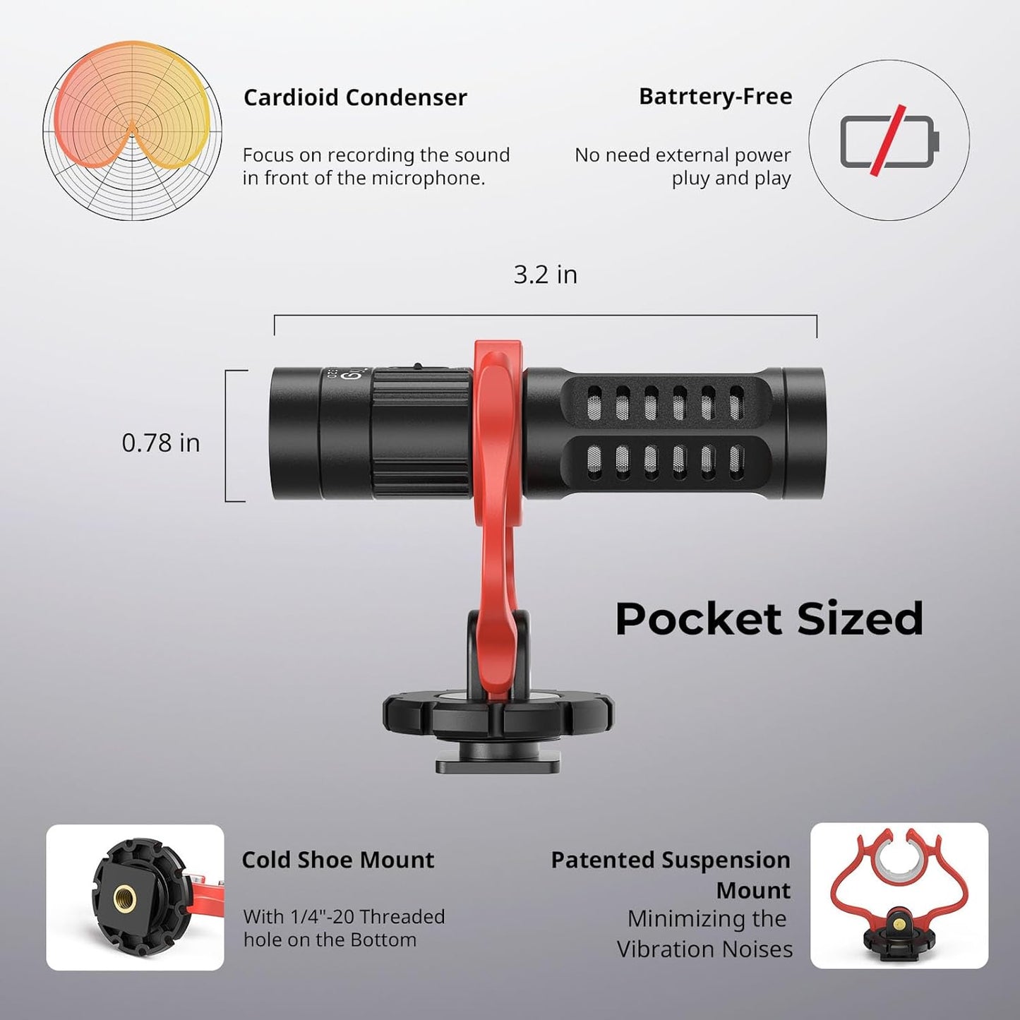 SMALLRIG Compact On-Camera Shotgun Microphone with Shock Mount for DEMO