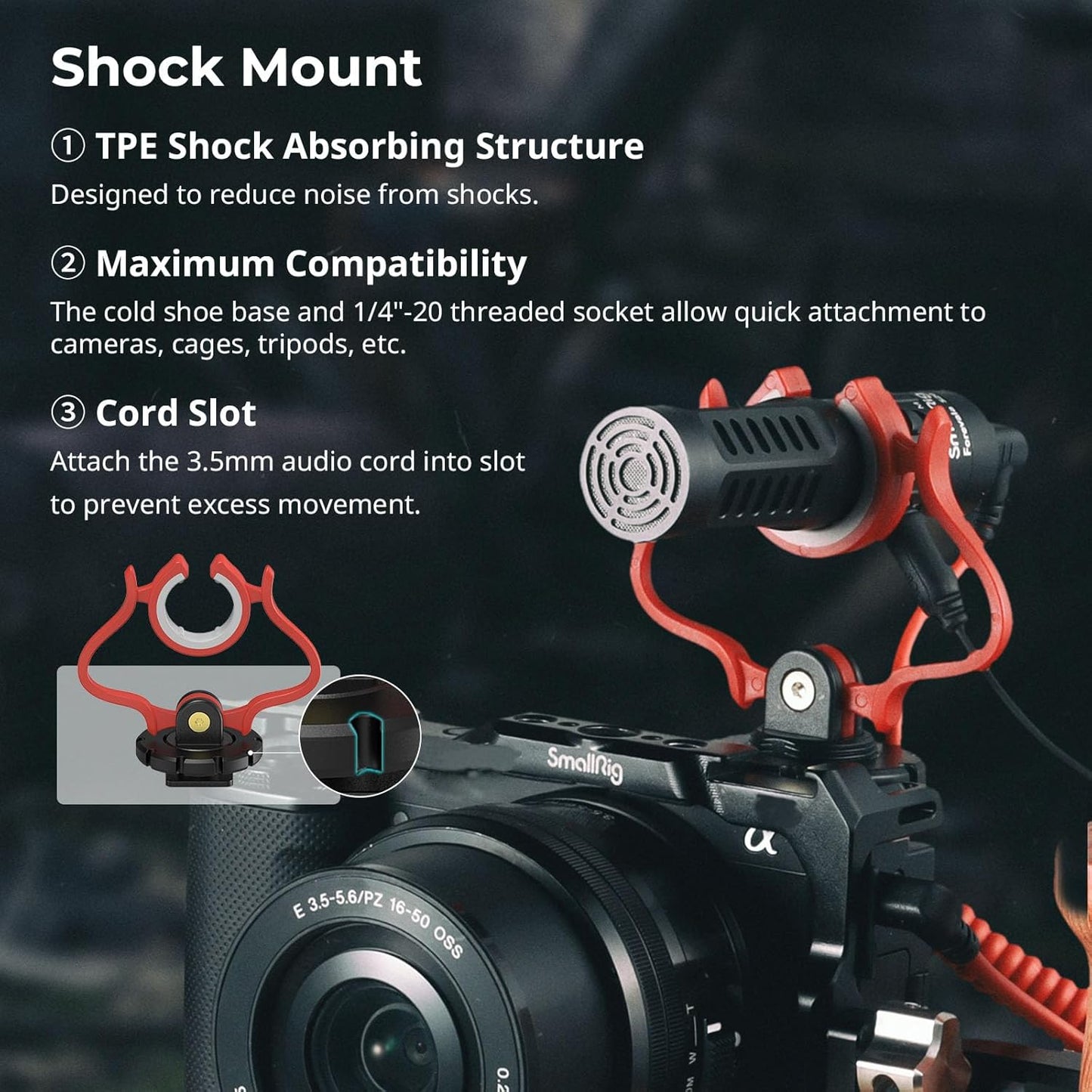 SMALLRIG Compact On-Camera Shotgun Microphone with Shock Mount for DEMO