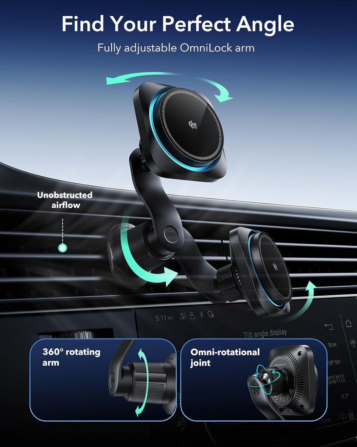 ESR 25W Automobile Chargers Wireless Car Charger with CryoBoost Tech, Black NEW