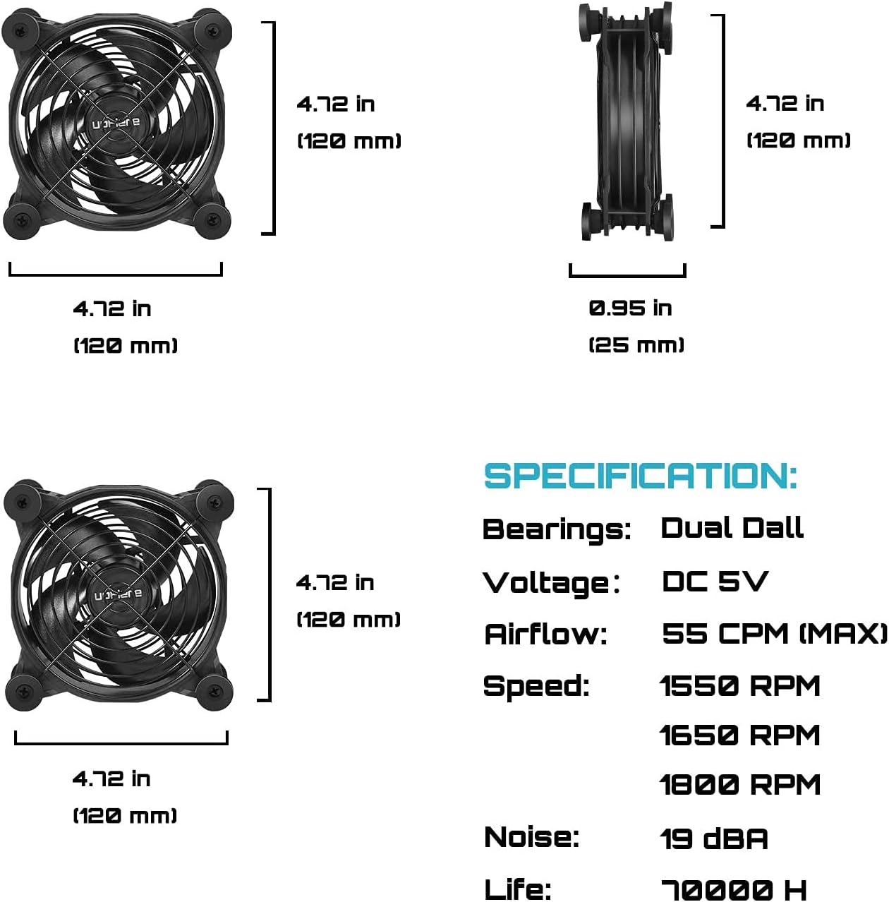 upHere USB USB Fans Cooling Fan, Quiet 3-Speed Adjustable Airflow, Black DEMO