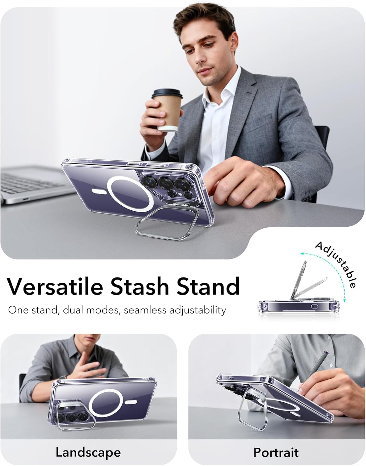 ESR Clear MagSafe Protective Phone Case with Stash Stand for iPhone NEW