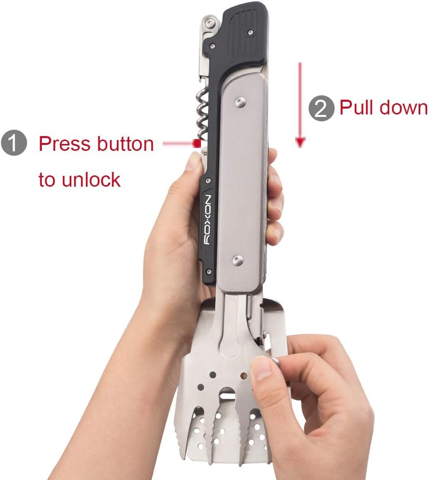 Roxon 6-in-1 Detachable Foldable BBQ Multi Tool Grill Spatula Set Stainless NEW