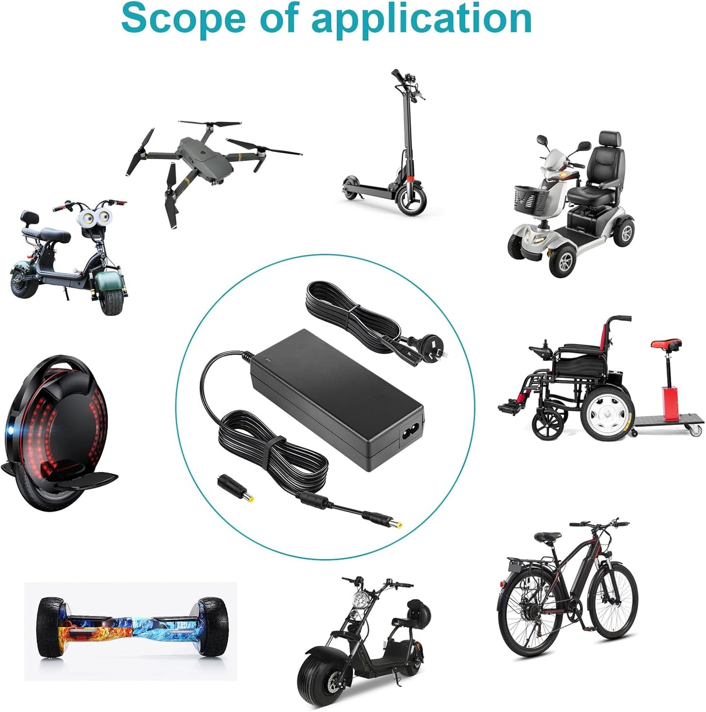 Powerful 42V 2A Fast Charge Electric Scooter Charger Adapter in Black DEMO