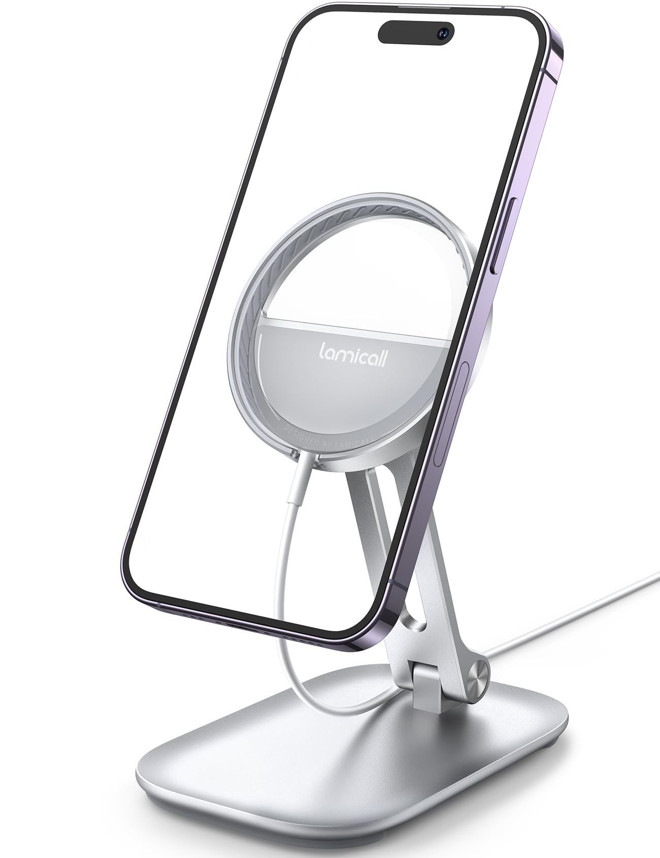 Lamicall Dual Hinge Phone Stand for Apple MagSafe Charger Upgraded Silver DEMO