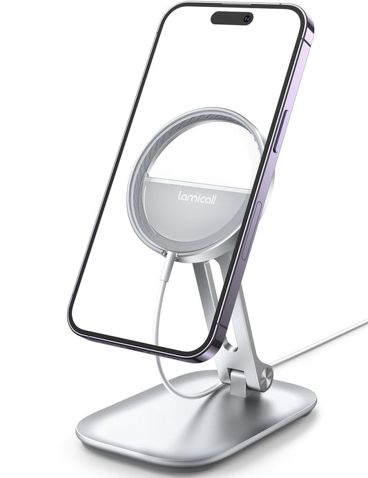 Lamicall Dual Hinge Phone Stand for Apple MagSafe Charger Upgraded Silver DEMO