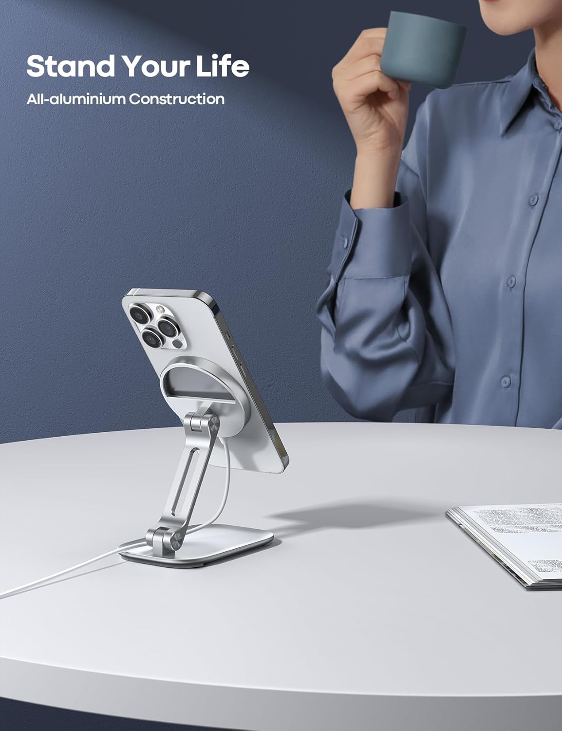 Lamicall Dual Hinge Phone Stand for Apple MagSafe Charger Upgraded Silver DEMO