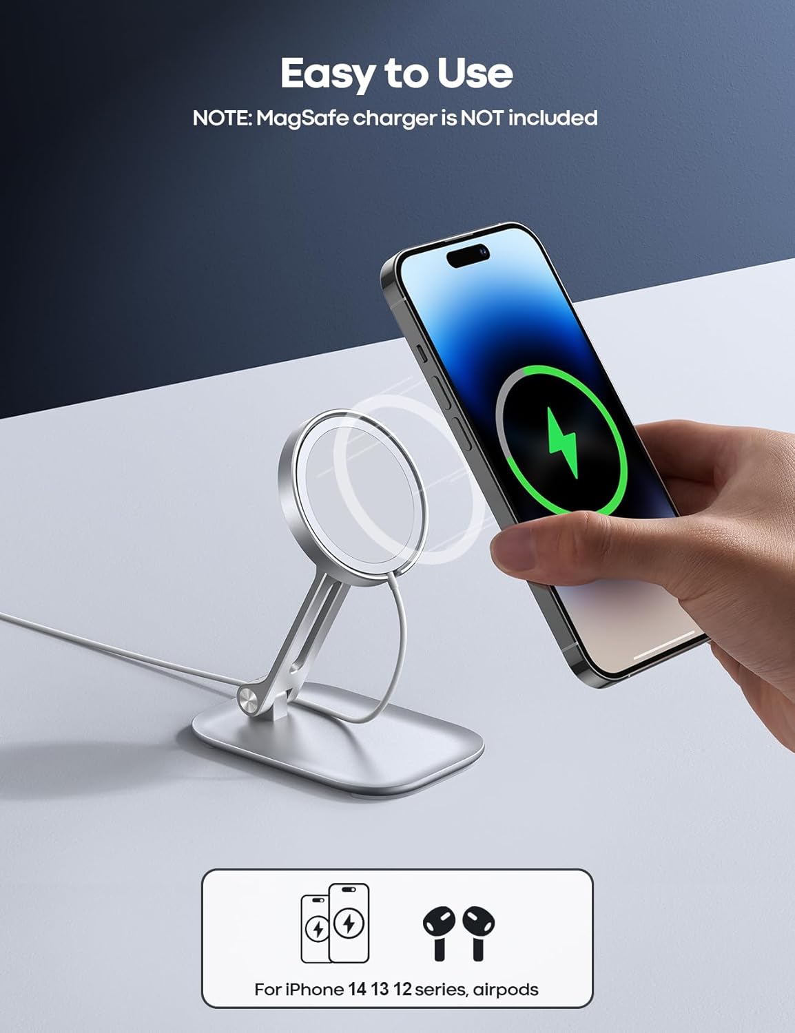 Lamicall Dual Hinge Phone Stand for Apple MagSafe Charger Upgraded Silver DEMO