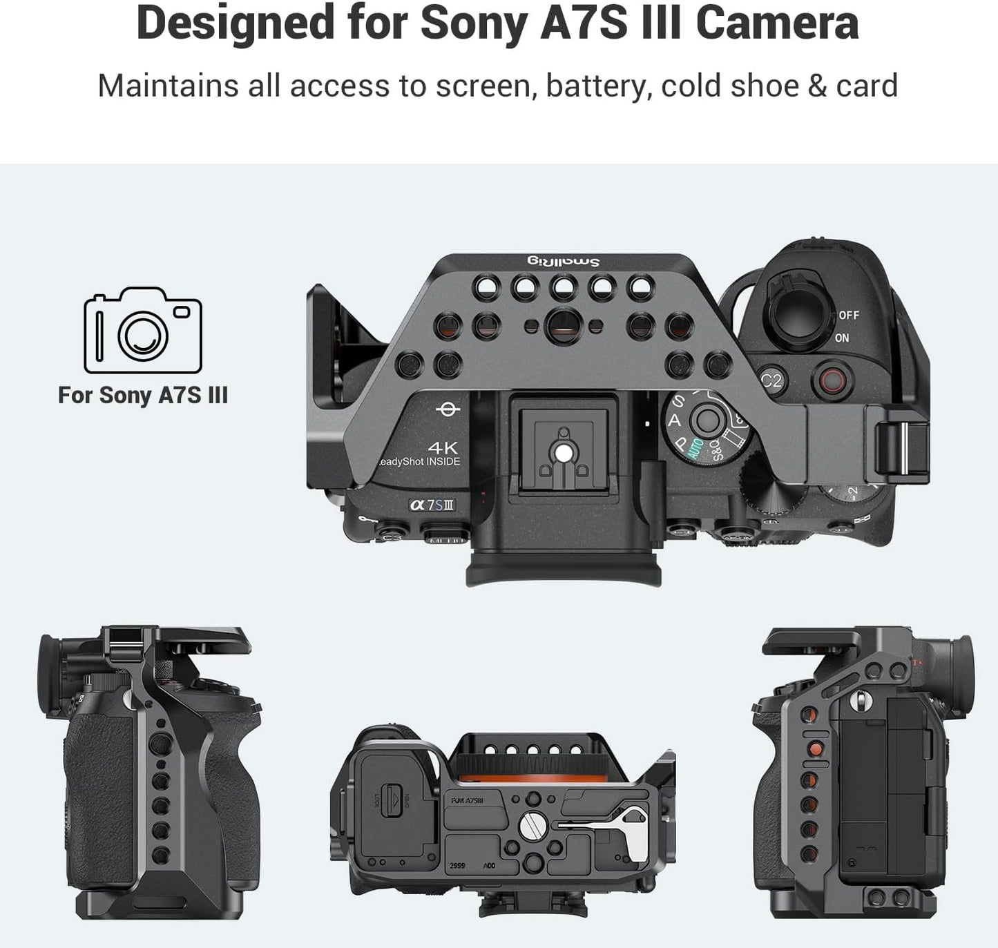 SMALLRIG Black Camera Cage Stabilizer for Sony Alpha 7S III DSLR - NEW