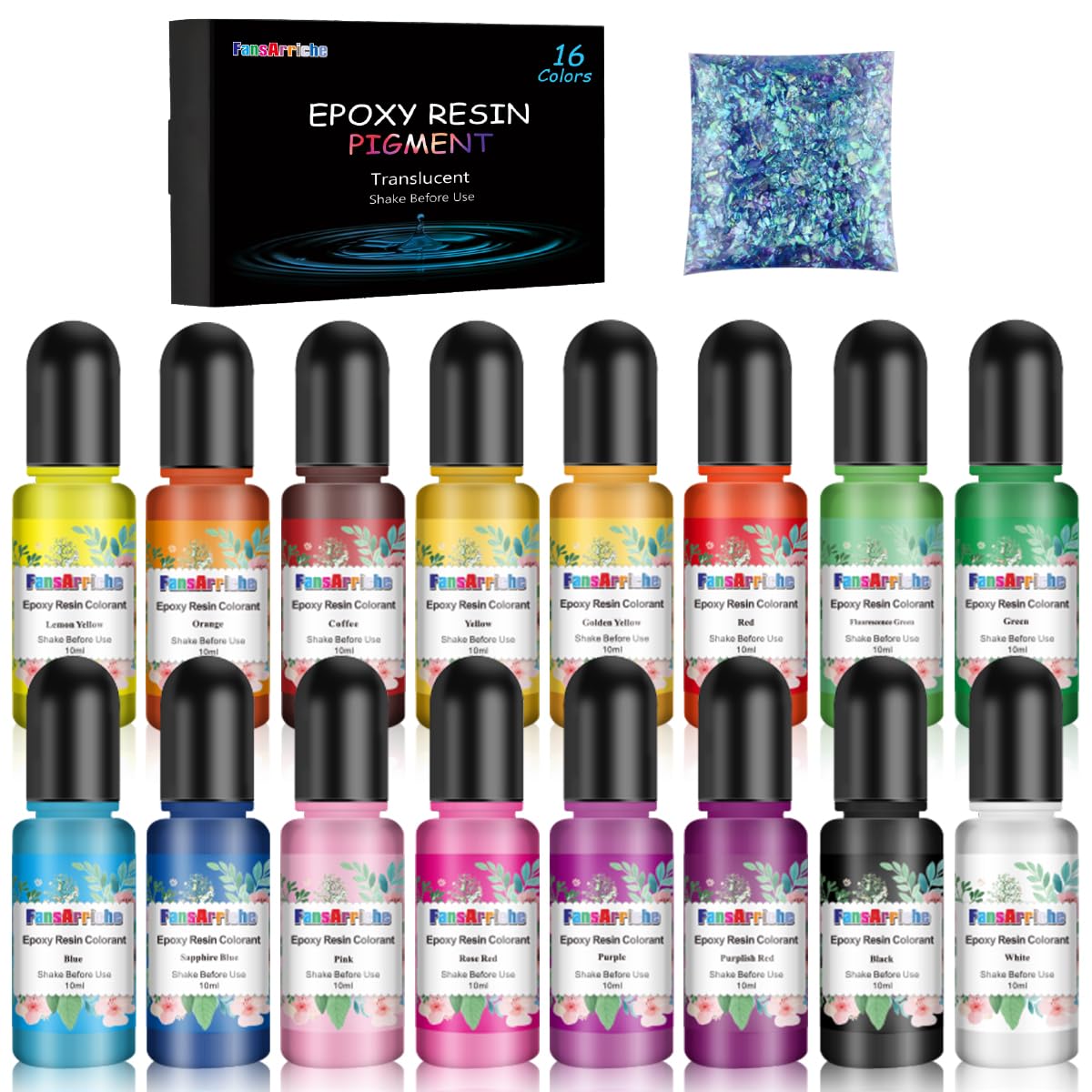 FansArriche Epoxy Resin Pigment Liquid Transparent Colouring Supplies 16 NEW
