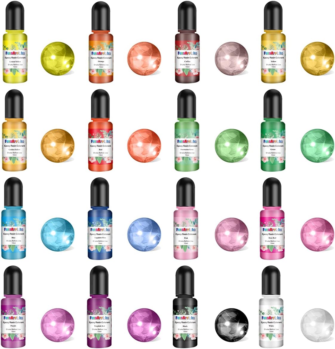 FansArriche Epoxy Resin Pigment Liquid Transparent Colouring Supplies 16 NEW