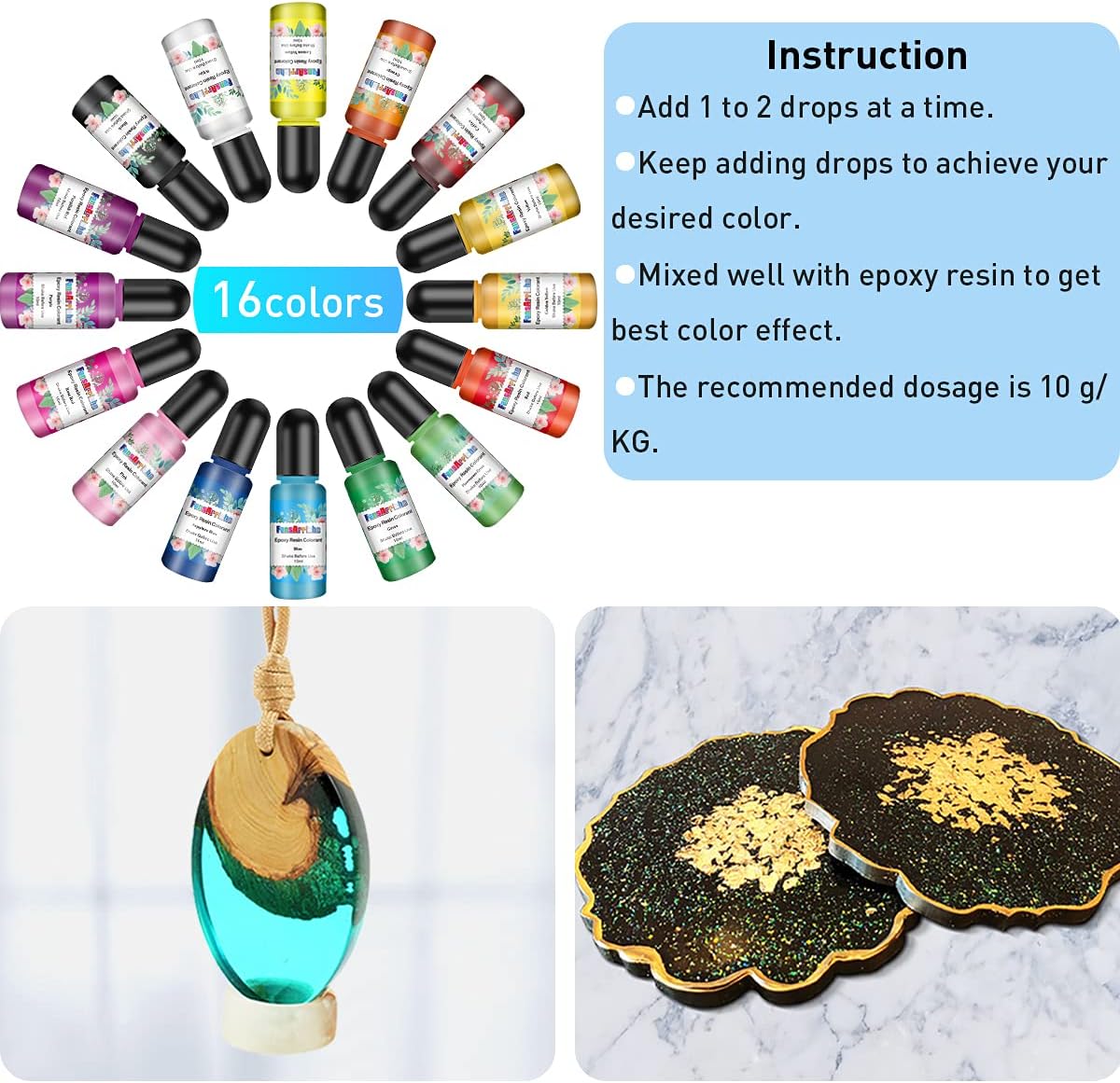 FansArriche Epoxy Resin Pigment Liquid Transparent Colouring Supplies 16 NEW