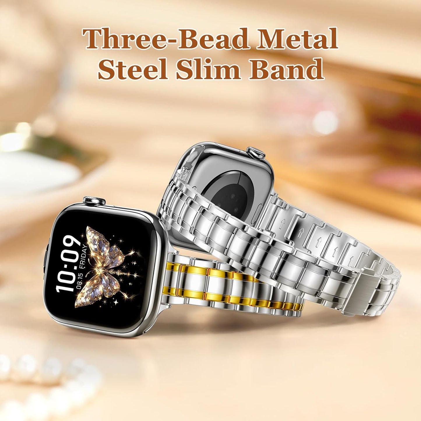 Thin Metal Smartwatch Replacement Band for 40mm Watches, Silver Size for DEMO