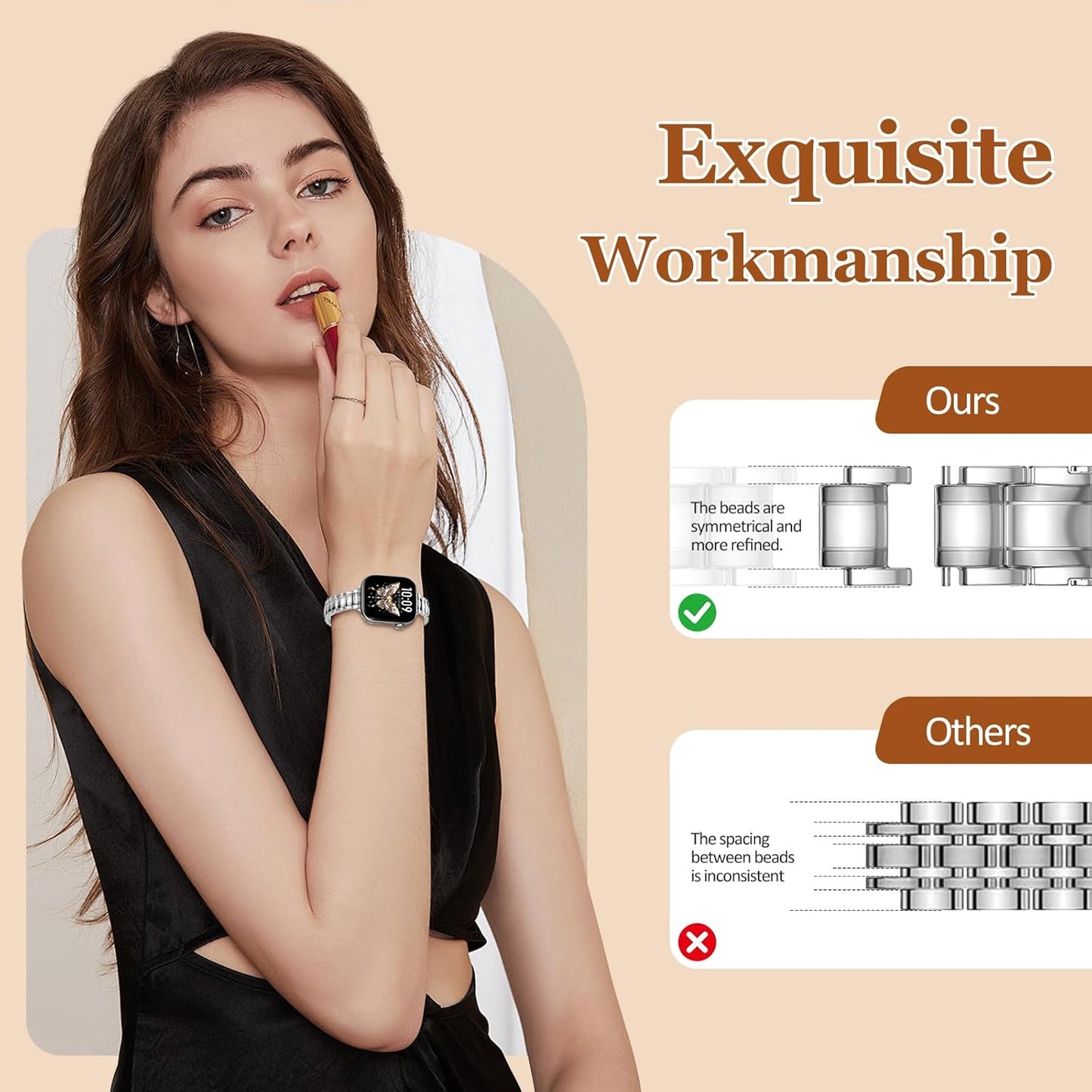 Thin Metal Smartwatch Replacement Band for 40mm Watches, Silver Size for DEMO