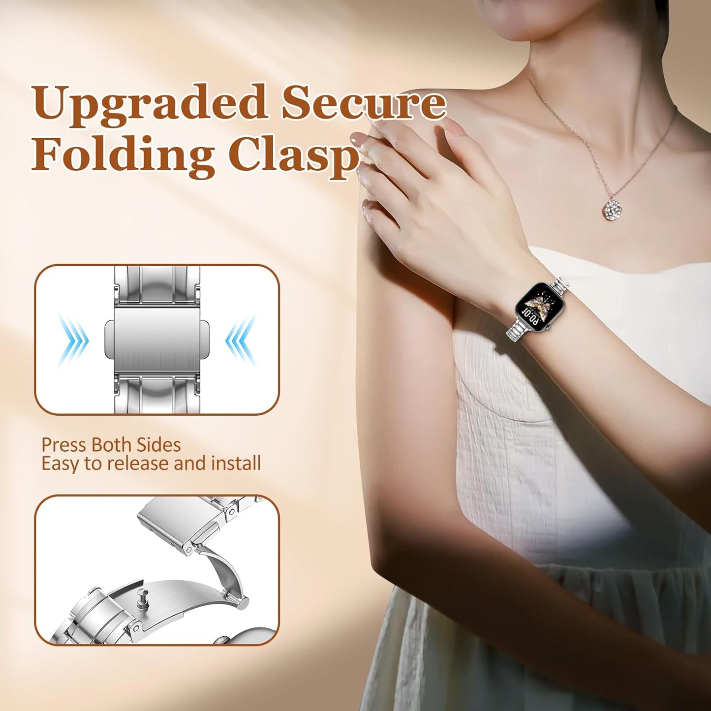 Thin Metal Smartwatch Replacement Band for 40mm Watches, Silver Size for DEMO