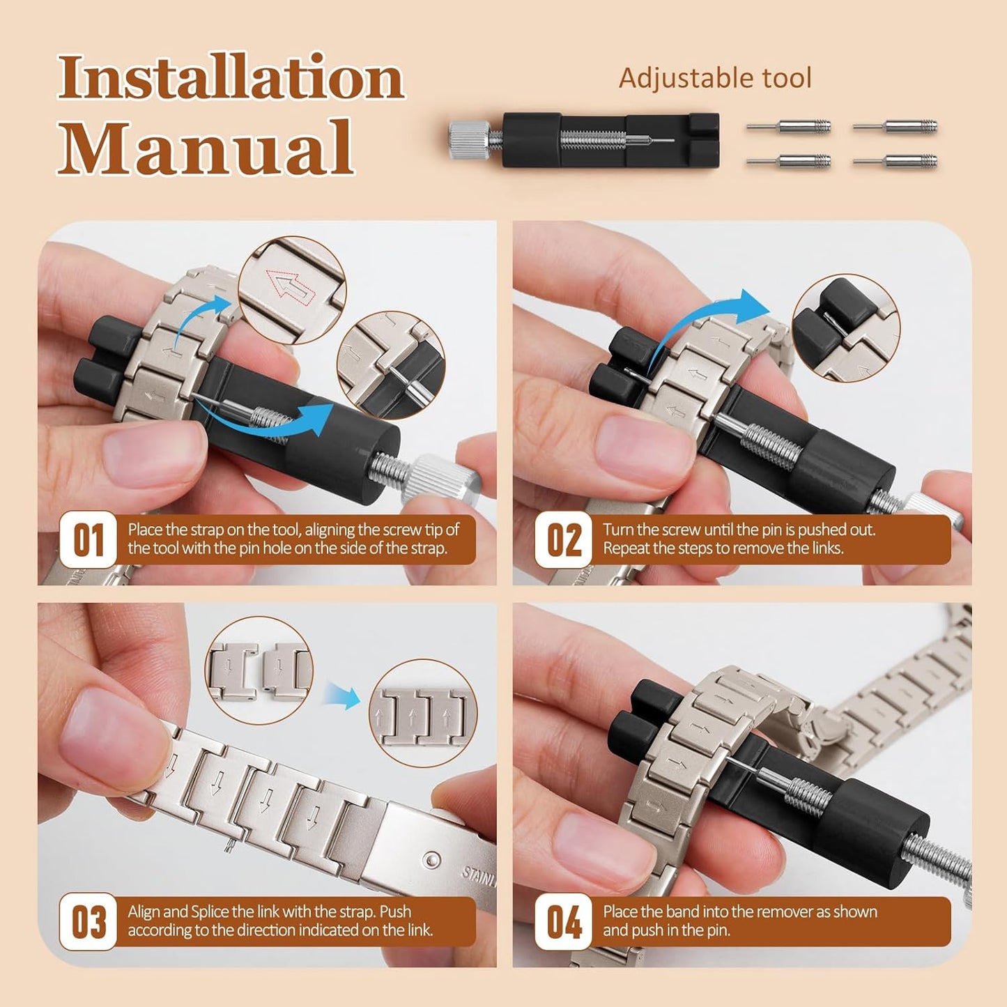 Thin Metal Smartwatch Replacement Band for 40mm Watches, Silver Size for DEMO