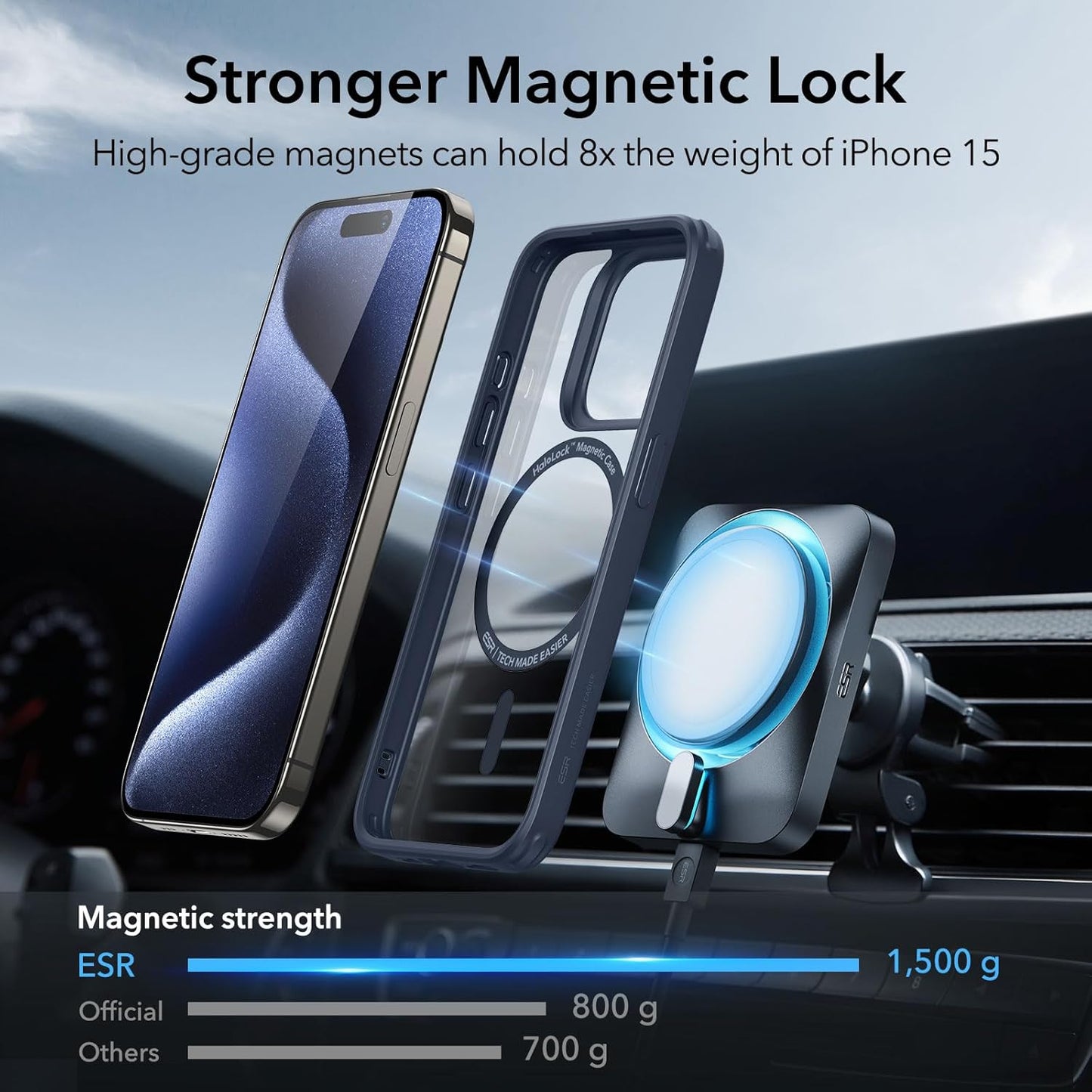 ESR Clear & Navy Protective Phone Case for iPhone 15 Pro DEMO