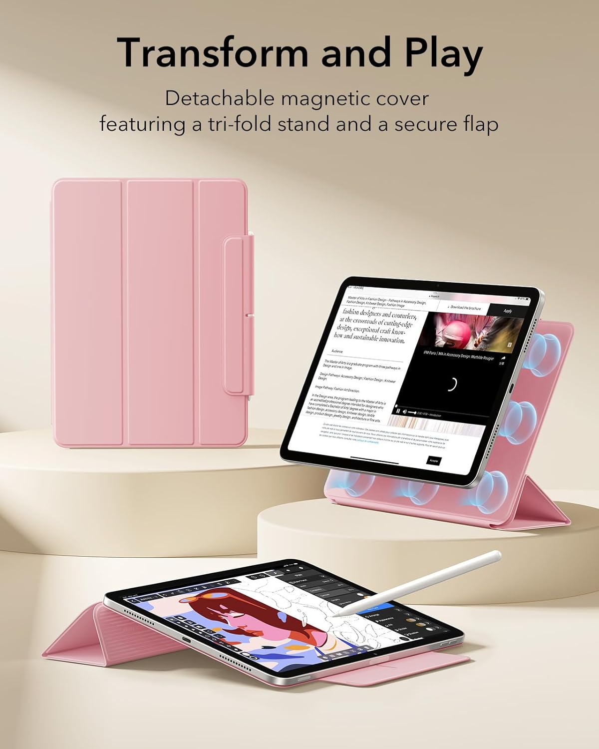 ESR Pink Protective Tablet Case for Apple iPad Air 13" & Pro 12.9 Size iPad NEW