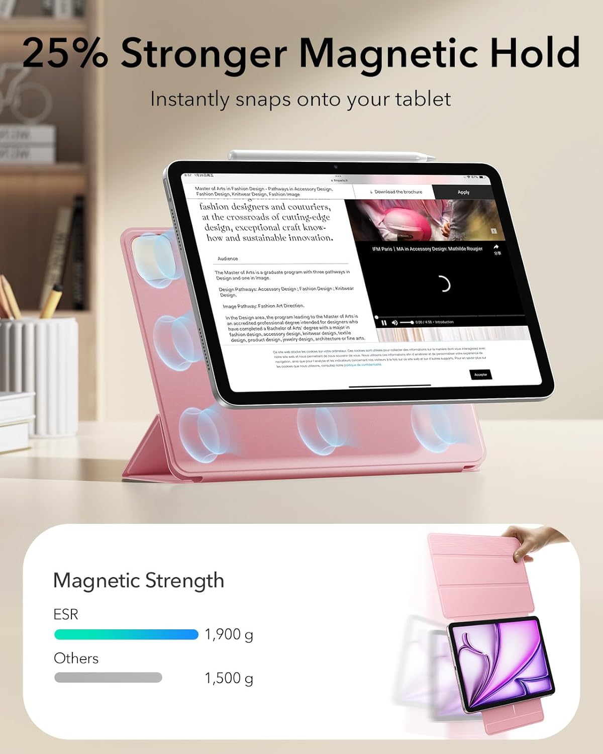 ESR Pink Protective Tablet Case for Apple iPad Air 13" & Pro 12.9 Size iPad NEW