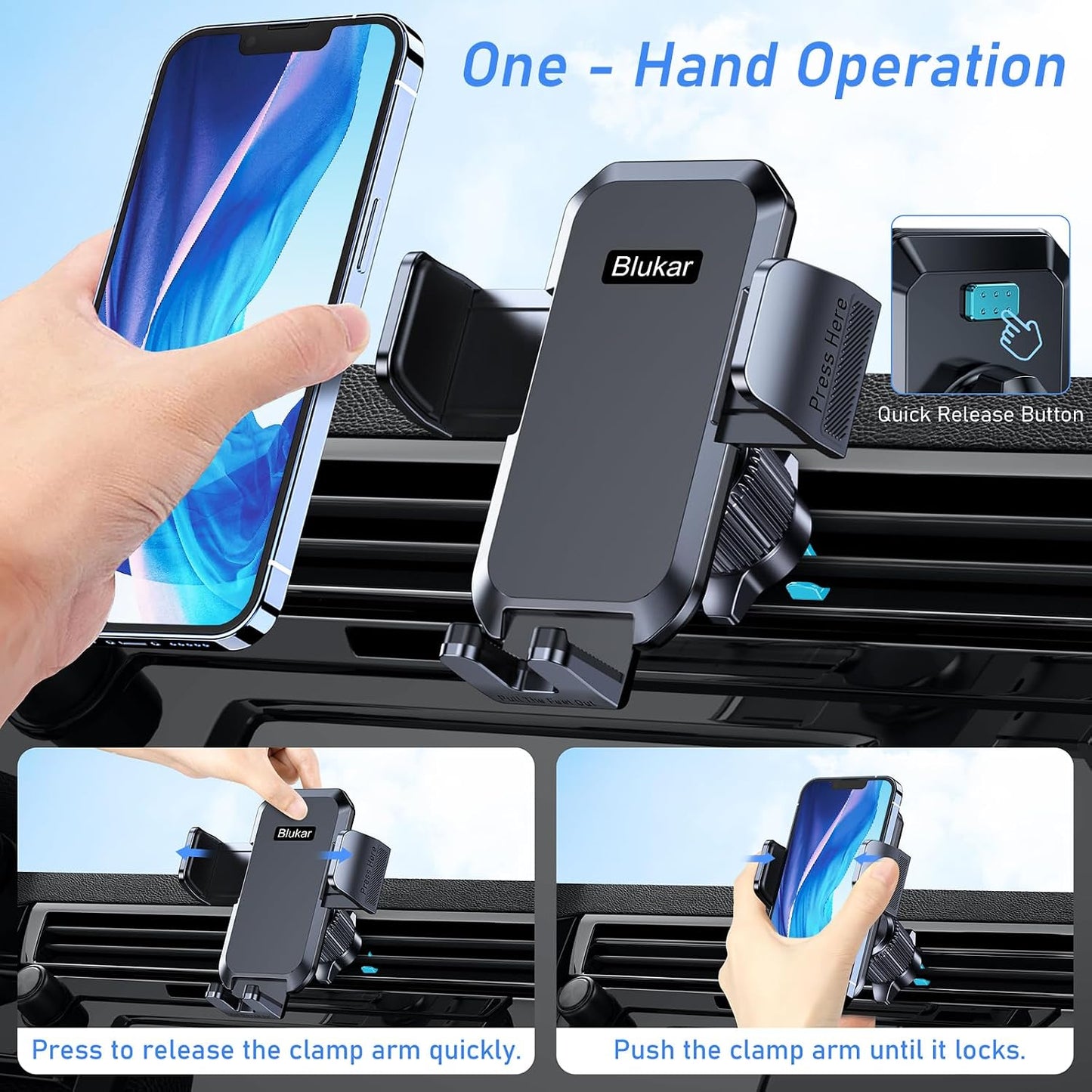 Blukar 360° Rotation Dash-Mounted Car Phone Holder Cradle Mount in Black NEW