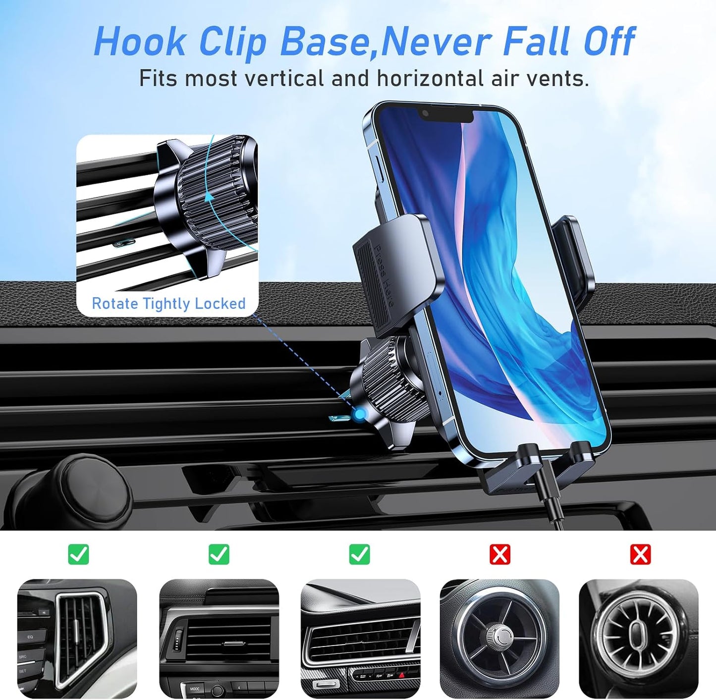 Blukar 360° Rotation Dash-Mounted Car Phone Holder Cradle Mount in Black NEW
