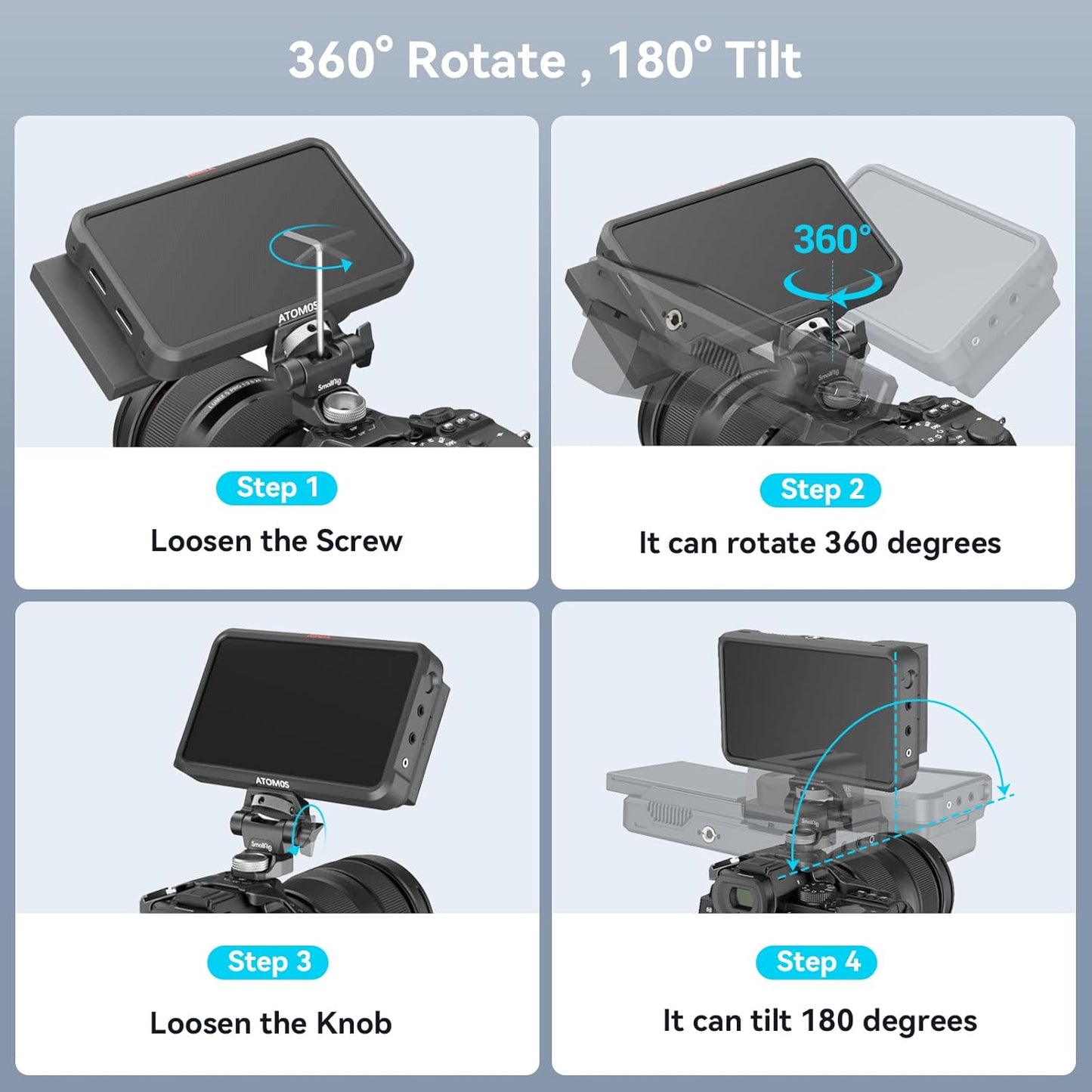 SMALLRIG 360° Camera Accessories Swivel and 180° Tilt Adjustable Monitor NEW
