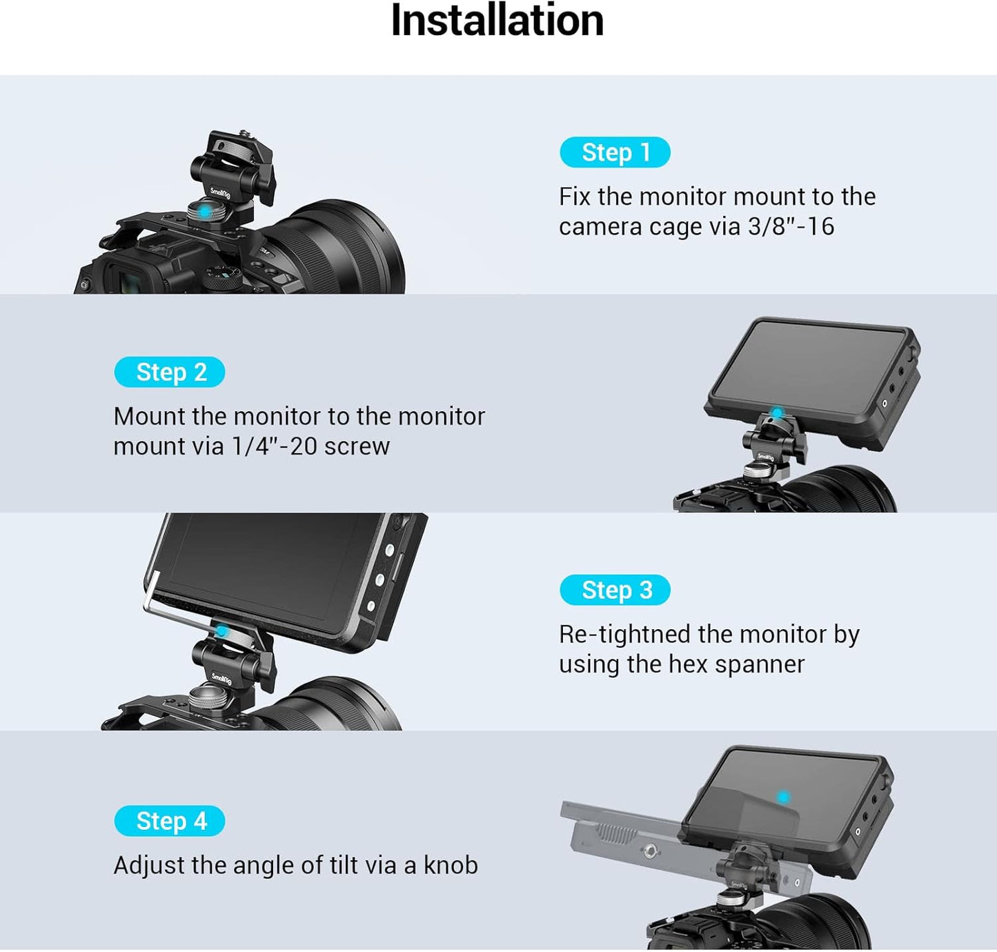 SMALLRIG 360° Camera Accessories Swivel and 180° Tilt Adjustable Monitor NEW
