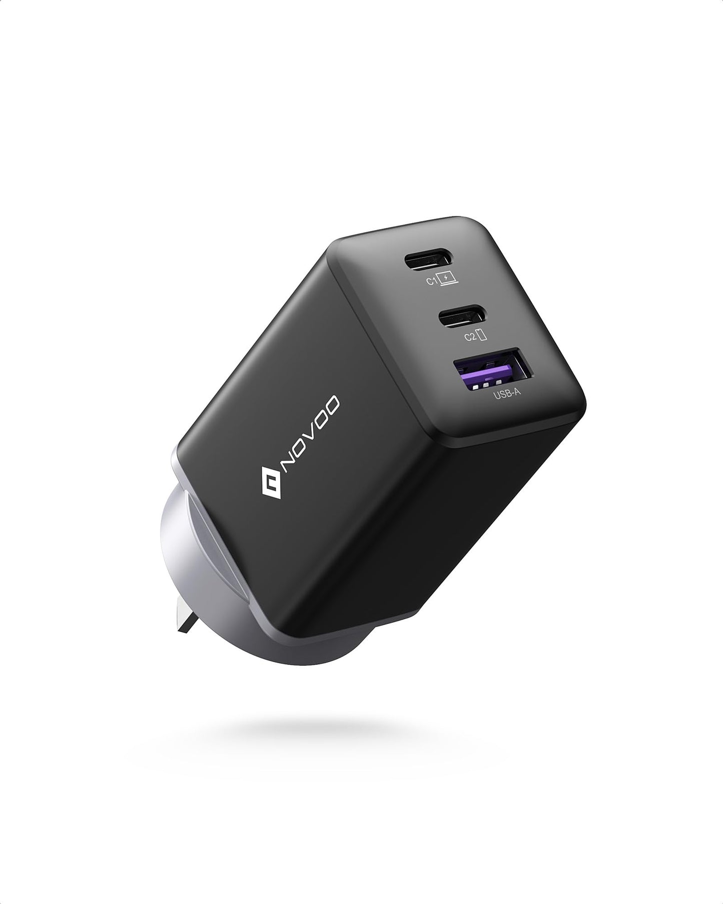 NOVOO 67W USB-C 3-Port Fast Charging Block Mains Charger in Black for NEW