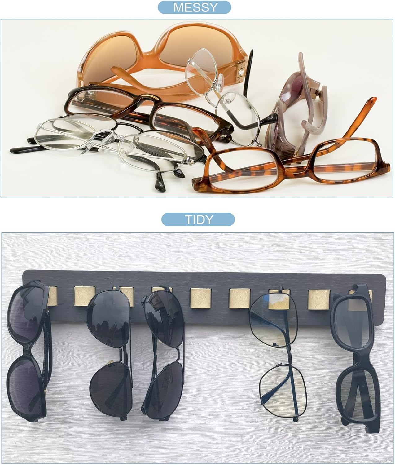 FINDAMAZE Wall Mounted Sunglasses Organizer Eyeglasses Holder Grey Storage NEW