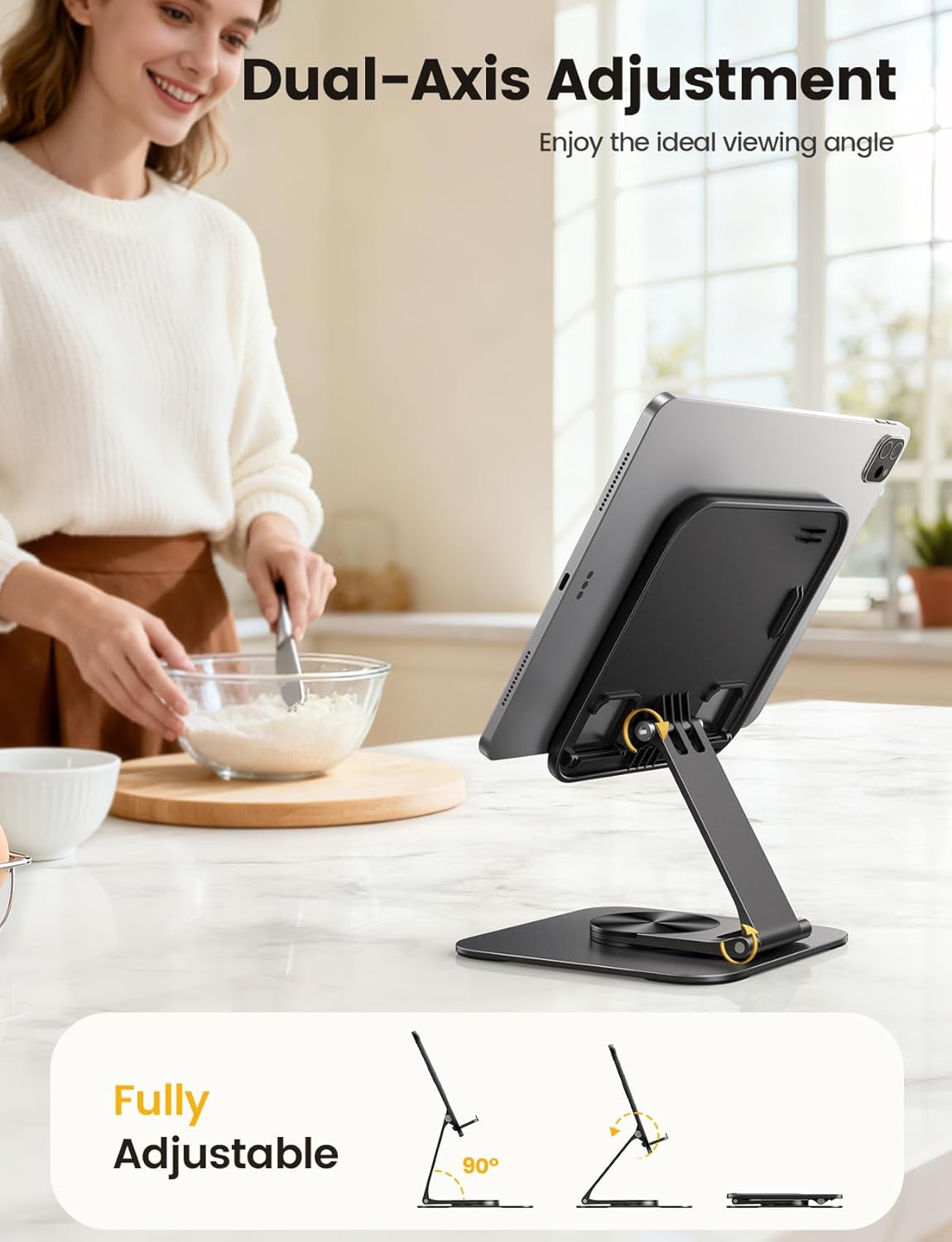 Lamicall Adjustable Tablet Stand, 360° Rotation, Ultra-Slim Black Holder NEW