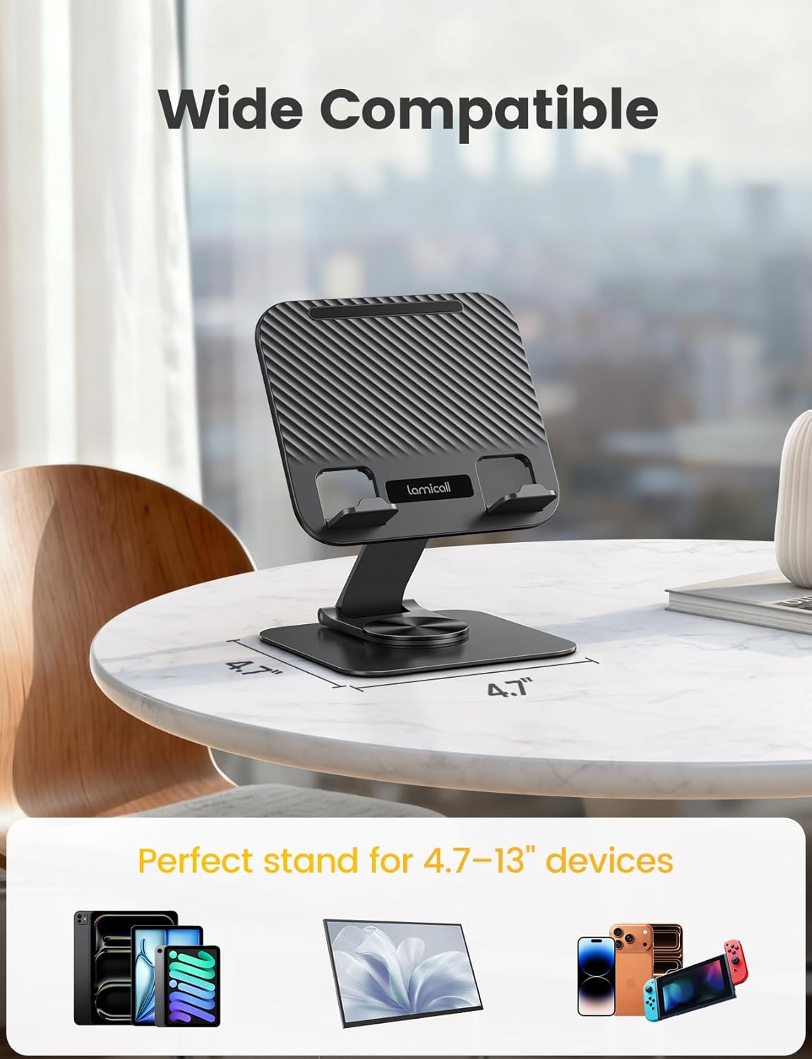Lamicall Adjustable Tablet Stand, 360° Rotation, Ultra-Slim Black Holder NEW