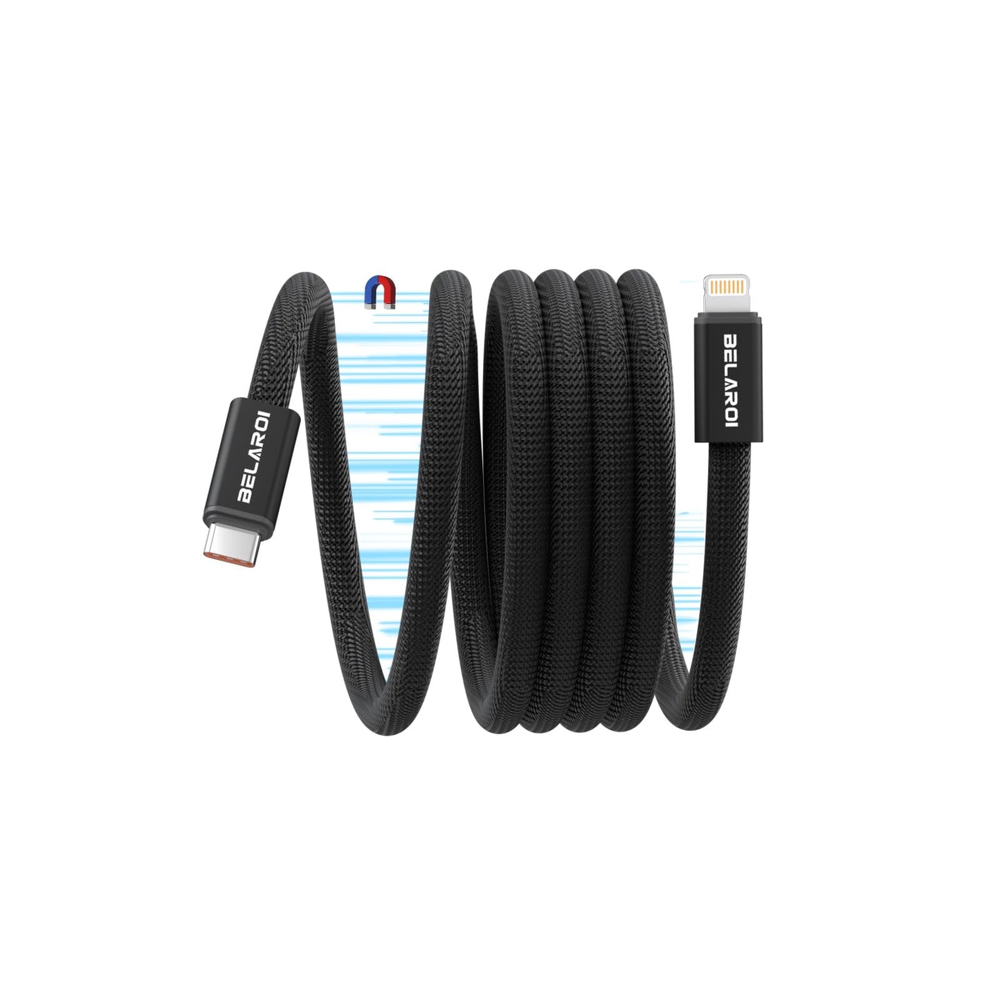 BELAROI 1.2M USB Cables USB-C to Lightning Magnetic Coiled Charging Cable, NEW
