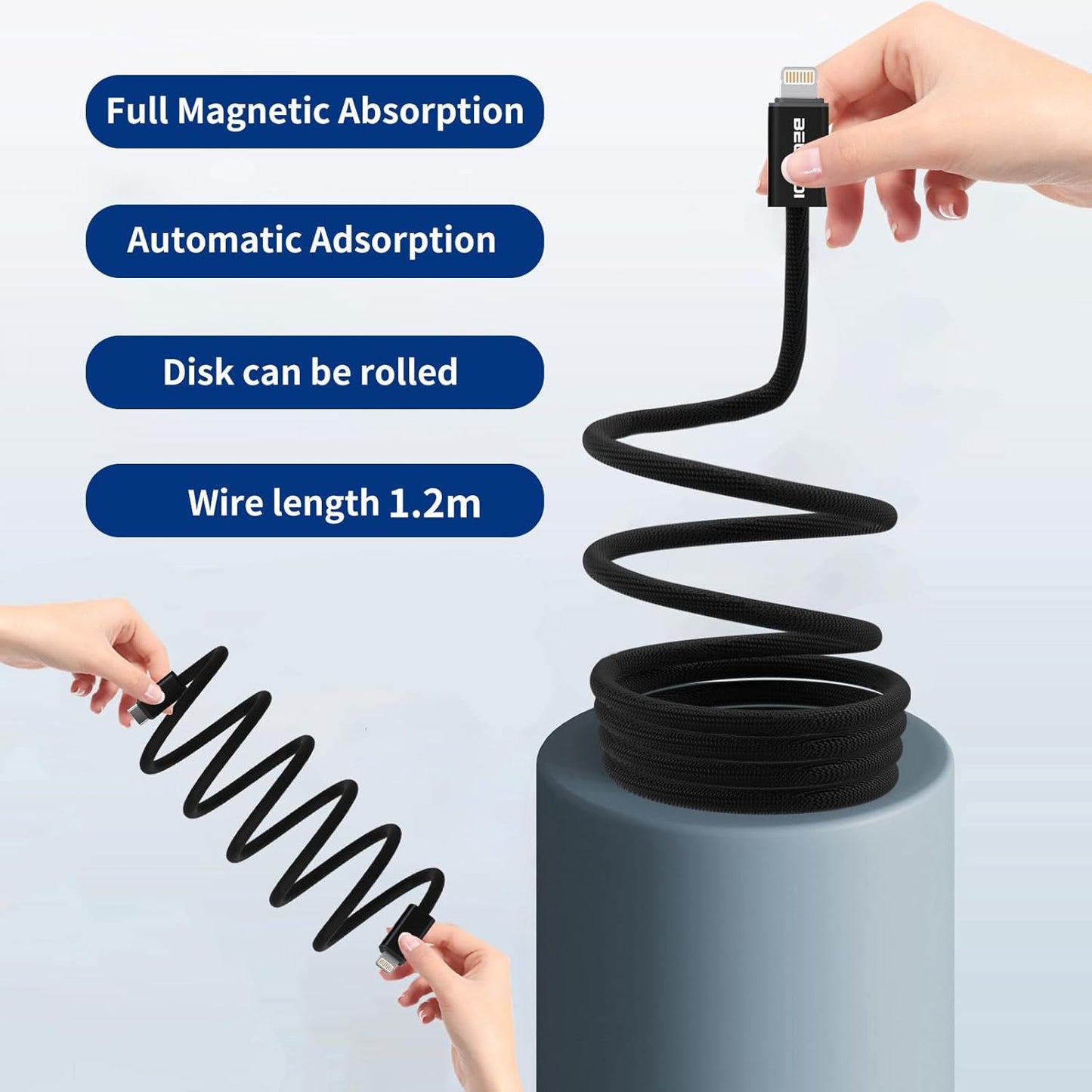BELAROI 1.2M USB Cables USB-C to Lightning Magnetic Coiled Charging Cable, NEW