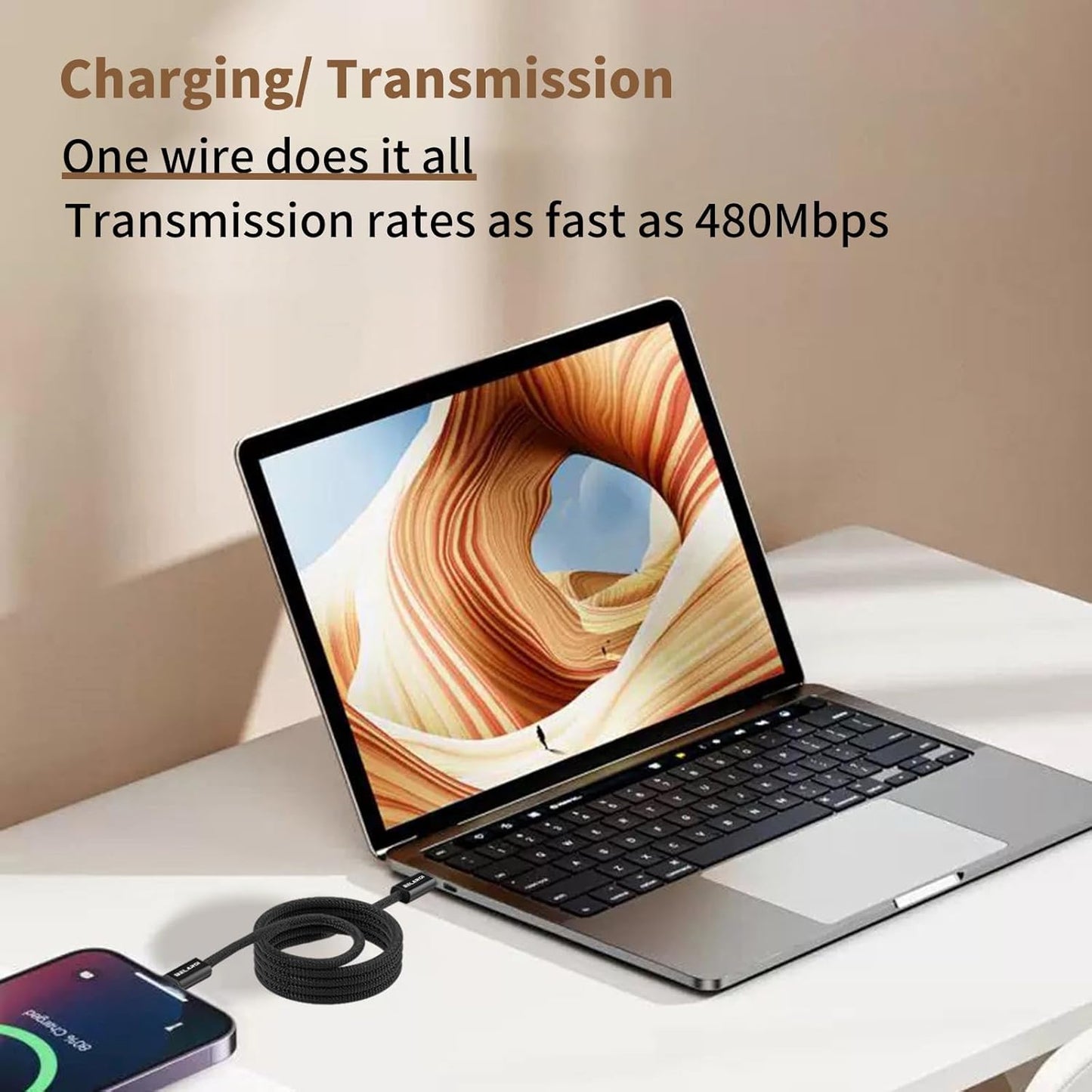 BELAROI 1.2M USB Cables USB-C to Lightning Magnetic Coiled Charging Cable, NEW