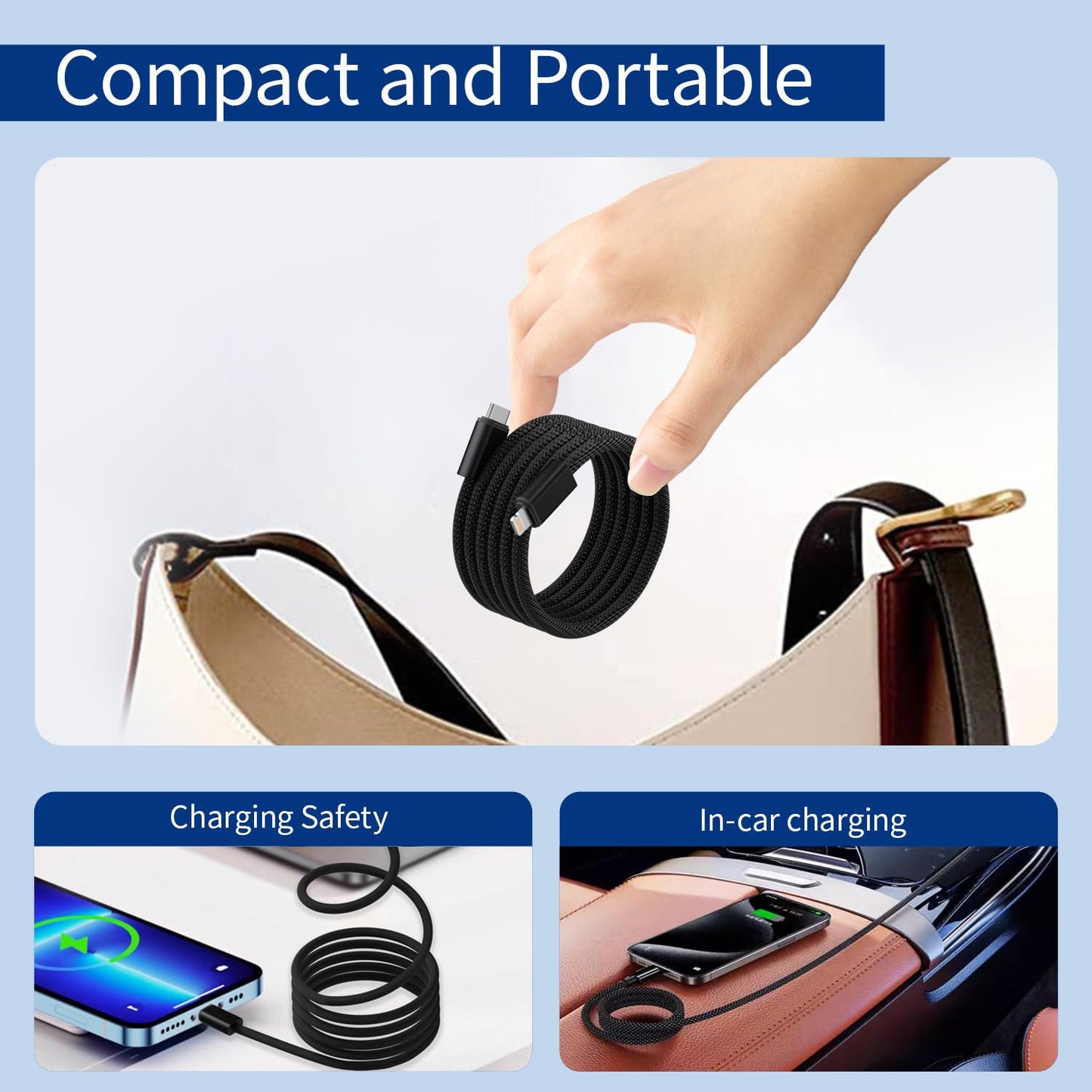 BELAROI 1.2M USB Cables USB-C to Lightning Magnetic Coiled Charging Cable, NEW