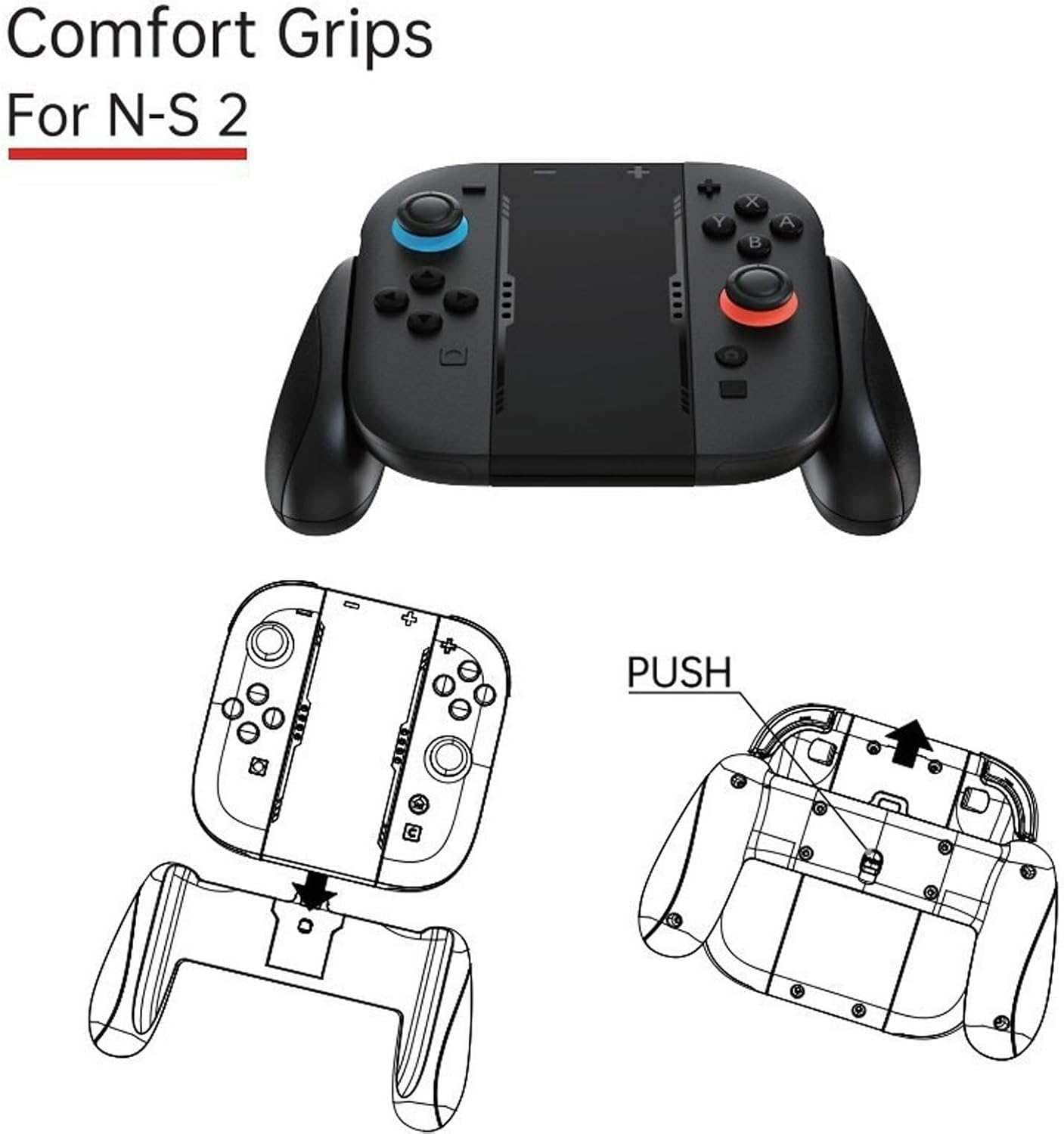 Joy-Con Controllers Grip for Nintendo Switch 2 Console, Black, 2-Pack Size DEMO